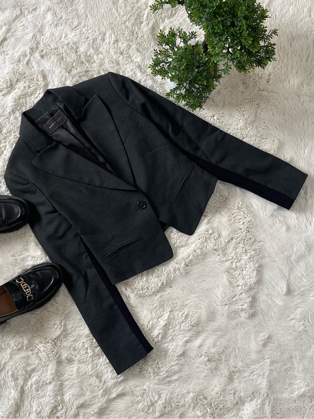 BCBGMAXAZRIA Marlie Cropped Gray Black Wool Blazer XS